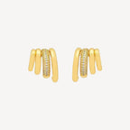 Gold hoop earrings with embedded stones on a white background